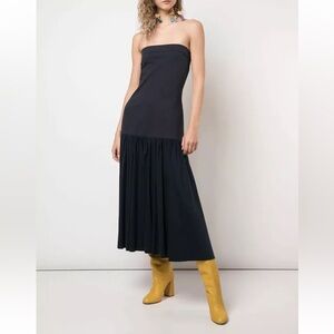 NWT $625.00 Tibi Punto Milano Strapless Navy Dress Sz.0